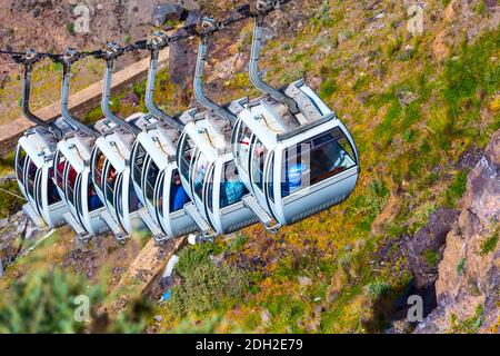 Seilbahn vom alten Hafen in Santorini, Griechenland Stockfoto