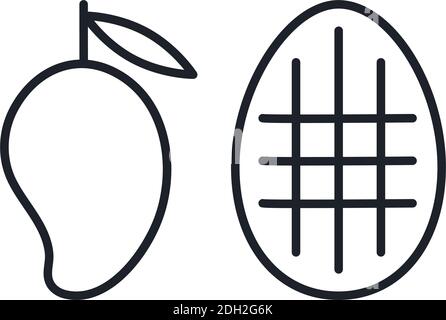 Mango-Symbole. Vektor-Linear-Symbol, Kontur, Form, Kontur isoliert auf einem weißen Hintergrund. Dünne Linie. Modernes, minimalistisches Design. Früchte Stock Vektor