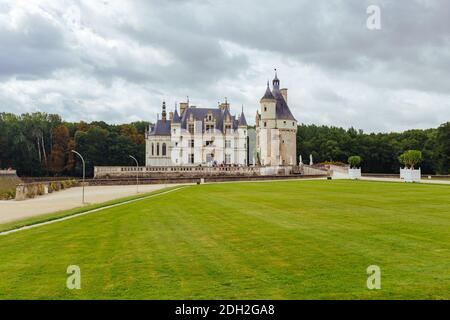 23. Juli 2017 das Schloss Chenonceau. Frankreich. Die Fassade der mittelalterlichen Burg der Damen. Die königliche mittelalterliche Burg von Chenon Stockfoto