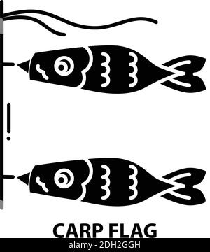 Karpfenflaggen-Symbol, schwarzes Vektorzeichen mit editierbaren Konturen, Konzeptdarstellung Stock Vektor