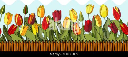 Blume nahtlose Grenze mit Tulpen für die Gestaltung von Einladungen, Karten, Geschenk-Boxen. Stock Vektor