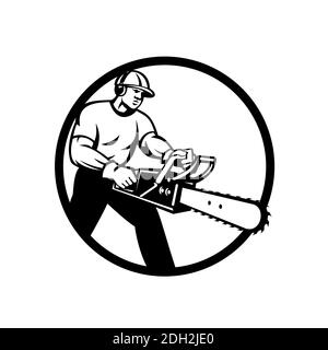 Holzfäller Baum Chirurg Arborist Chainsaw Circle Schwarz und Weiß Stockfoto