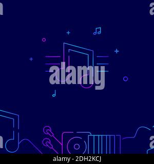 Symbol für die Verlaufslinie des Notenstabs, einfache Illustration auf einem dunkelblauen Hintergrund, mit Musik verbundener unterer Rand. Stockfoto