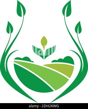 Grüne Plantage Bauernhof Anwesen Bauernhof Wohnung Logo Symbol flache Vektor Konzeptionierung Stock Vektor