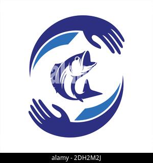 Hand Fisch speichern Fisch Symbol Logo Vektor flach Konzept Design Stock Vektor