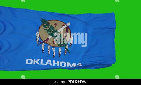 Flagge von Oklahoma auf dem grünen Bildschirm. Perfekt für Ihren eigenen Hintergrund mit grünem Bildschirm. 3d-Rendering Stockfoto