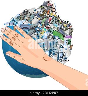 Die Verschmutzung, Müll, Plastik, Taschen auf dem Planeten. Das Konzept der Ökologie und der Welttag der Reinigung. Stock Vektor