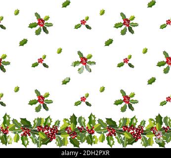 Vektor nahtlose Muster mit Stechpalme. Traditionelles Weihnachts- und Neujahrssymbol. Endlose horizontale Musterpinsel. Hand zeichnen Textur für Ihre festliche fa Stock Vektor