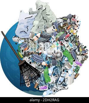 Die Verschmutzung, Müll, Plastik, Taschen auf dem Planeten. Das Konzept der Ökologie und der Welttag der Reinigung. Stock Vektor