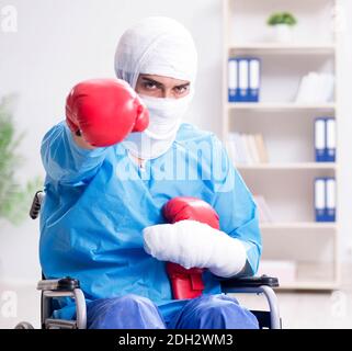 Verletzte boxer Wiederherstellung im Krankenhaus Stockfoto