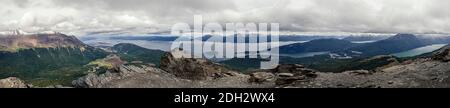 Panorama von der Spitze des Guanaco Hügels der Beagle Kanal in Ushuaia Argentinien Stockfoto