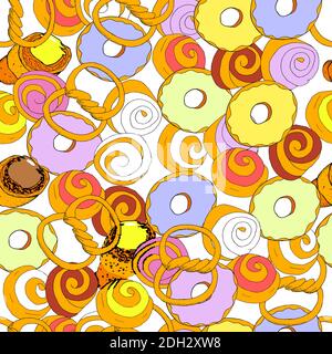 Donuts und Gebäck flach nahtlose Vektor-Muster. Endlose lustige Vektor süße Illustration. Stock Vektor