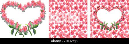 Vector romantische Set. Bunte Rahmen, Herzen, nahtlose Ränder isoliert auf weiß. Ausgezeichneter Druck für Grußkarten, Hochzeit, Verlobungseinladungen, Stock Vektor