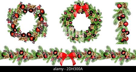 Vektor weihnachten nahtlose Rahmen und Rahmen isoliert auf weiß. Stock Vektor