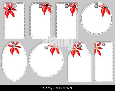 Set von Weihnachten und Neujahr Tags. Leer und als Geschenk für ein Geschenk. Festliche Papieretiketten. Flaches Design. Vektor-Design mit saisonalem Abzeichen. Stock Vektor