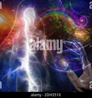 Menschlicher Geist in lebendigen bunten Universum. 3D-Rendering Stockfoto