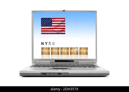 Laptop zeigt NYSE New York Stock Exchange, Stockfoto