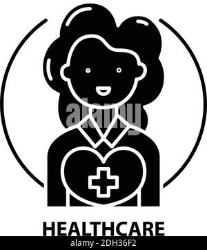 Healthcare Symbol, schwarzes Vektorzeichen mit editierbaren Striche, Konzeptdarstellung Stock Vektor