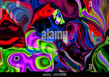 Abstrakter Hintergrund, psychedelisches Muster in Neonfarben eines digitalen Glitches. Stockfoto