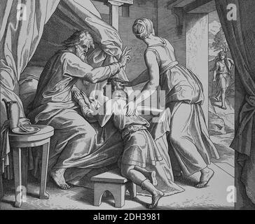 Isaak wird von Jacob Genesis getäuscht. Kegel 27. Stich von Julios Schorr von Carolsfeld (1794-1872). Stockfoto