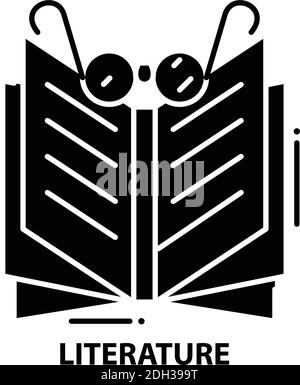 Literatursymbol, schwarzes Vektorzeichen mit editierbaren Konturen, Konzeptdarstellung Stock Vektor