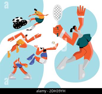 Gruppe von fünf Athleten üben Sport Figuren Vektor Illustration Design Stock Vektor
