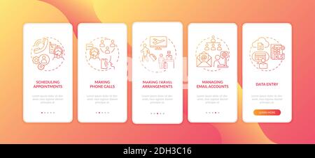 Manager Büroaufgabe Red Onboarding Mobile App Seite Bildschirm mit Konzepte Stock Vektor