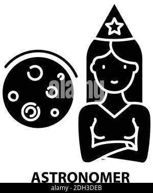 Astronom-Symbol, schwarzes Vektorzeichen mit editierbaren Konturen, Konzeptdarstellung Stock Vektor