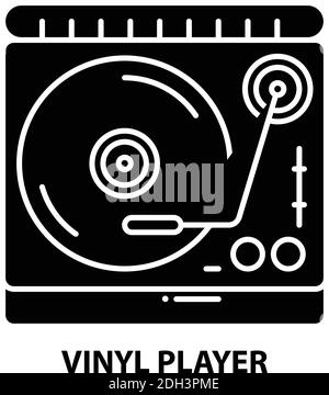 Vinyl-Player-Symbol, schwarz Vektor-Zeichen mit editierbaren Striche, Konzept Illustration Stock Vektor