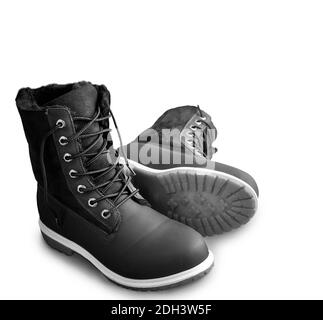 Komfortable Winter Stiefel mit Schnürung und Reißverschluss. Stockfoto