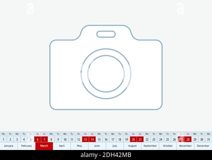 März 2021 für Tischkalender, eine Linie Vektor-Vorlagen Kalender in Englisch. Stock Vektor