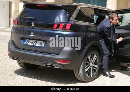 Der französische Präsident Emmanuel Macron kommt am 17. Juli 2017 bei der Konferenz nationale des Territoires im Senat in Paris an. Foto von Hamilton/Pool/ABACAPRESS.COM Stockfoto