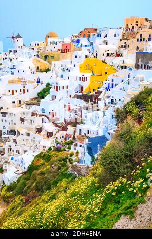 Oia Frühling Ansicht in Santorini Insel, Griechenland Stockfoto