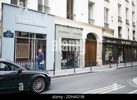 Vue generale des futurs nouveaux locaux du parti politique du President de la Republique, Emmanuel Macron, la Republique en Marche (LREM), dans la rue Saint Anne a Paris, France le 16 Aout 2017. Le mouvement macroniste devrait poser ses cartons en septembre. Foto von Eliot Blondt/ABACAPRESS.COM Stockfoto