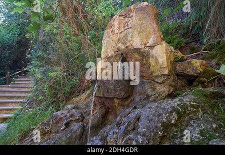 Aphrodite-Naturlehrpfad zu den Aphrodite-Bädern im Botanischen Garten auf der Halbinsel Akamas. Zypern Stockfoto