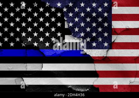 Blaue Leben Materie Flagge und USA Flagge Stockfoto