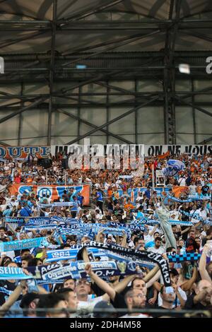 Marseille Fans während der UEFA Europa League Play-offs, Olympique de Marseille gegen NK Domzale auf dem Orange Véldrome in Marseille am 24. August 2017. Foto von Guillaume Chagnard/ABACAPRESS.COM Stockfoto