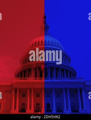 Die US Capitol Dome in Washington DC mit halb Republikaner Rot und halb Demokrat blau Stockfoto