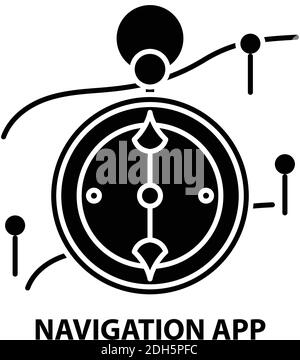 Navigations-App-Symbol, schwarzes Vektorzeichen mit editierbaren Konturen, Konzeptdarstellung Stock Vektor