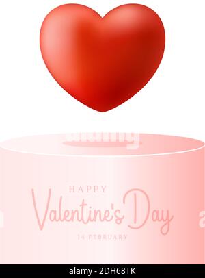 Alles Liebe zum Valentinstag realistisches Herz auf dem Podium stehen. 3d rosa Podium Vektor-Symbole für Web-Design auf weißem Hintergrund Stock Vektor