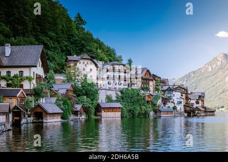 Hallstatt Dorf am Hallstatter See in österreichischen Alpen Österreich Stockfoto