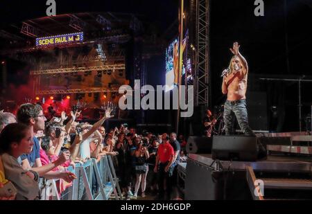 Iggy Pop des amerikanischen Sängers während seines Konzerts während des Musikfestivals 'Les Deferlantes Sud de France'. In Argeles sur mer, bei Perpignan, Frankreich am 10. Juli 2017. Foto ABACAPRESS.COM Stockfoto