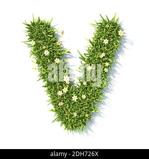 Grass Schriftart Letter V 3D Stockfoto