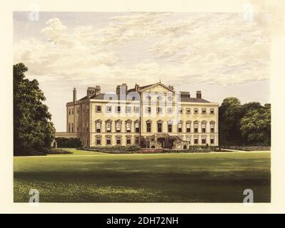 Lathom House, Lancashire, England. Schönes palladianisches Haus, entworfen vom venezianischen Architekten Giacomo Leoni von 1725 bis 1840 für Sir Thomas Bootle, englischer Politiker. Farbholzschnitt von Benjamin Fawcett im Baxter-Prozess einer Illustration von Alexander Francis Lydon aus Reverend Francis Orpen Morris A Series of picturesque views of the Seats of Noblemen and Gentlemen of Great Britain and Ireland, William Mackenzie, London, 1880. Stockfoto