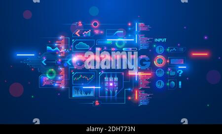 Banner über Programmieren oder Programmieren Kurs neuronales Netz und künstliche Intelligenz oder KI online auf Computersprachen. Software entwickelt Technologie Stock Vektor