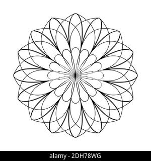 Mandala-Linienvektor. Ein symmetrisches rundes monochromes Ornament. Färbung abstrakte Blume. Stock Vektor