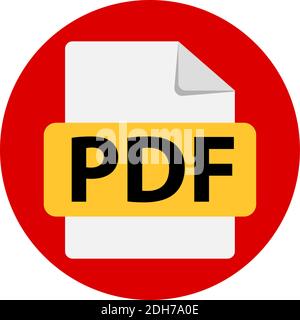 Vektor-rotes Symbol PDF. Dateiformaterweiterungen Symbol. Flaches Design. Kreisschaltflächen. Stock Vektor