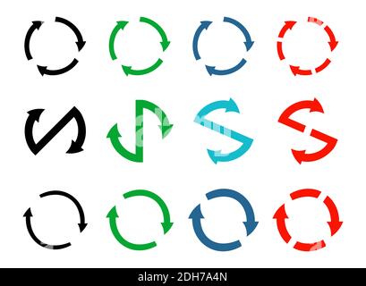Große Set Kreis Pfeile und Richtungen Zeichen. Runde Pfeil für die Präsentation. Vektorfarbe Kreis auf weißem Hintergrund isoliert. Stock Vektor