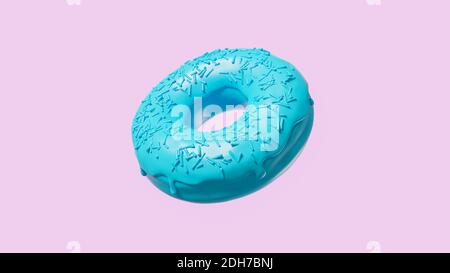 Teal Donut schwebt im Raum auf rosa Hintergrund. 3d-Rendering Stockfoto