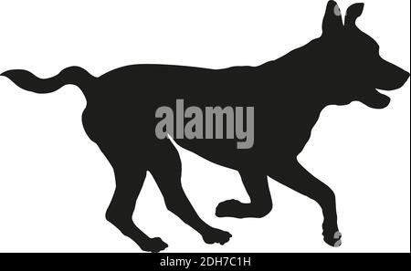 Schwarze Hundehüffelhouette. Running american Pit Bull Terrier Welpe. Isoliert auf weißem Hintergrund. Vektorgrafik. Stock Vektor